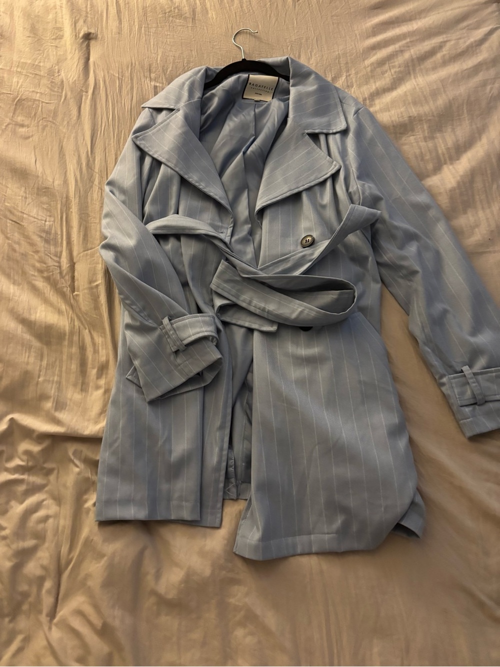 bagatelle Light Blue Pinstripe Trench Coat